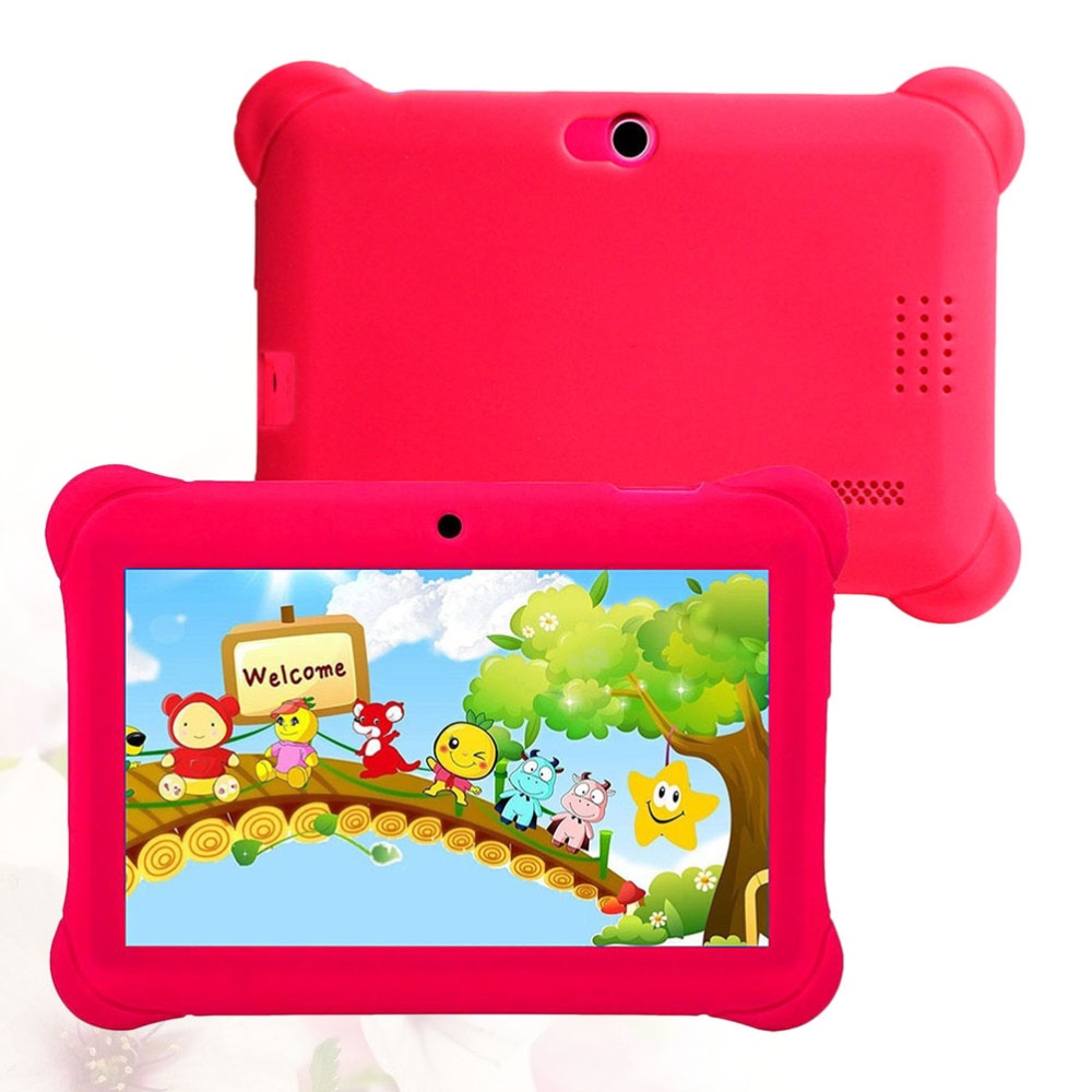 1pc 7 Inches Cartoon Tablet Learning Machine Children Educational Tablet  Dual Cameras Kids Tablet With US Plug (Red) -